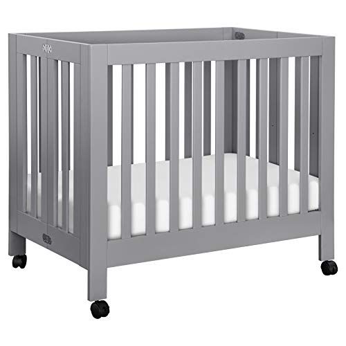 Photo 1 of Babyletto Origami Mini Portable Folding Crib with Wheels in Grey, 2 Adjustable Mattress Positions
