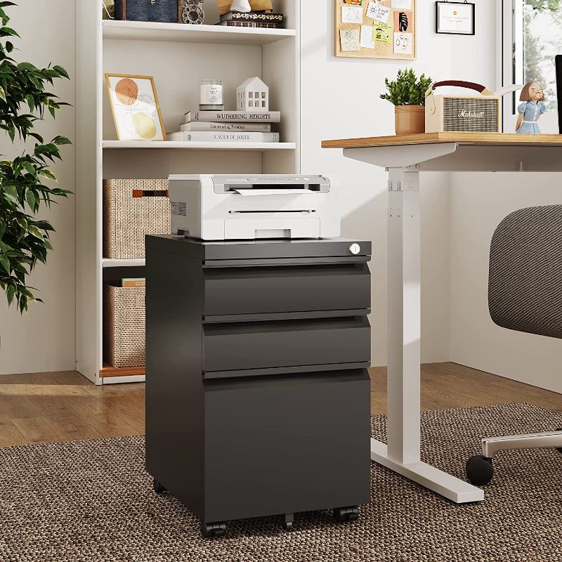 Photo 1 of DEVAISE 3 Drawer Mobile File Cabinet with Lock, Metal Filing Cabinet Legal/Letter Size, Fully Assembled Except Wheels, Black
