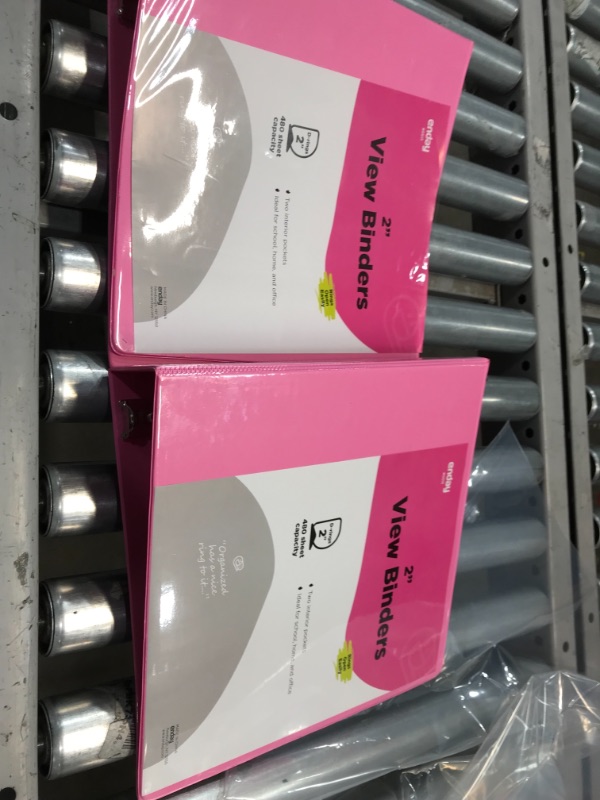 Photo 2 of 3 Slant D-Ring Binder 2 Inch Binder Red, 2 in Clear View Cover w/ 2 Inside Pockets Binder, Heavy Duty Colored School Supplies Binder 2 PACK  PINK 