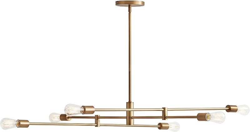 Photo 1 of Amazon Brand – Rivet Mid-Century Modern Metal Rod Ceiling Pendant Light Chandelier - 48.9" x 42.6" x 43. 1", Brass

