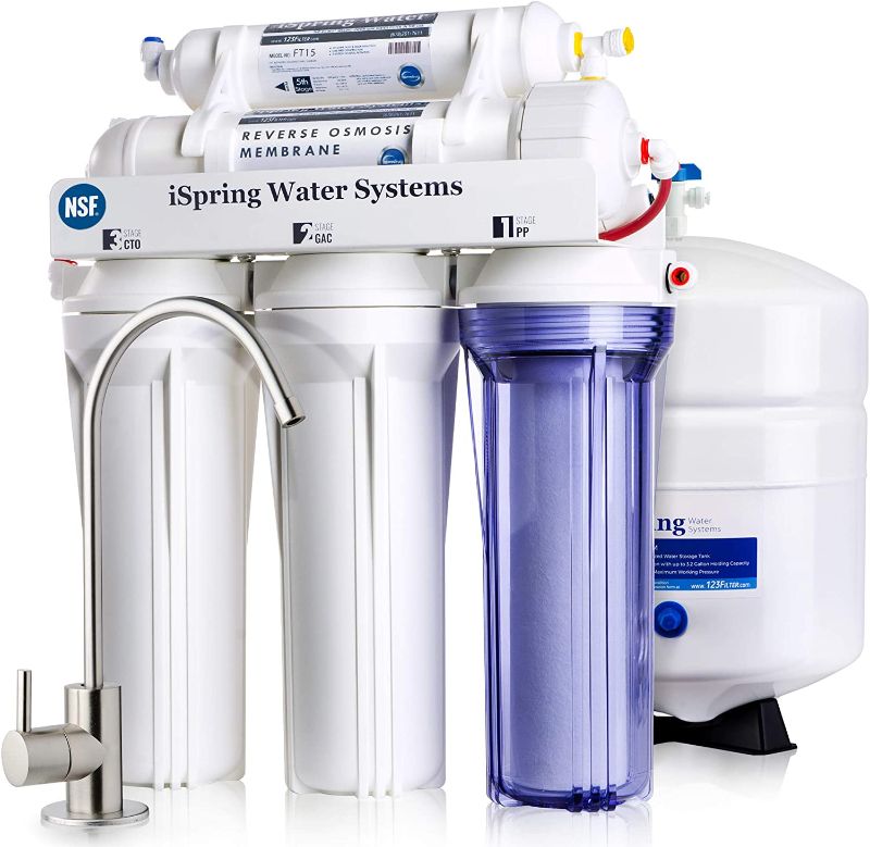 Photo 1 of iSpring RCC7, NSF Certified, 75 GPD High Capacity Under Sink 5-Stage Reverse Osmosis Drinking Filtration System, Brushed Nickel Faucet
