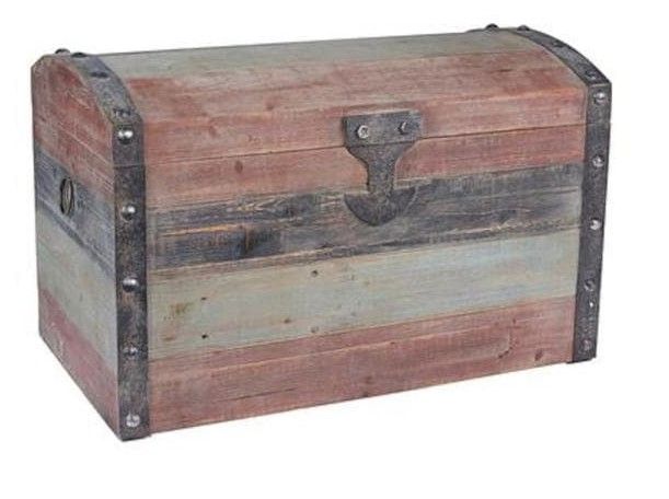 Photo 1 of 18.25 in. Weathered Red,Black and Blue Wood Storage Trunk
