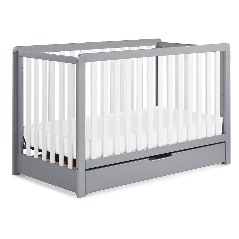 Photo 1 of Carter's by DaVinci Colby 4-in-1 Convertible Crib with Trundle Drawer in Grey and White, Greenguard Gold Certified, Undercrib Storage
