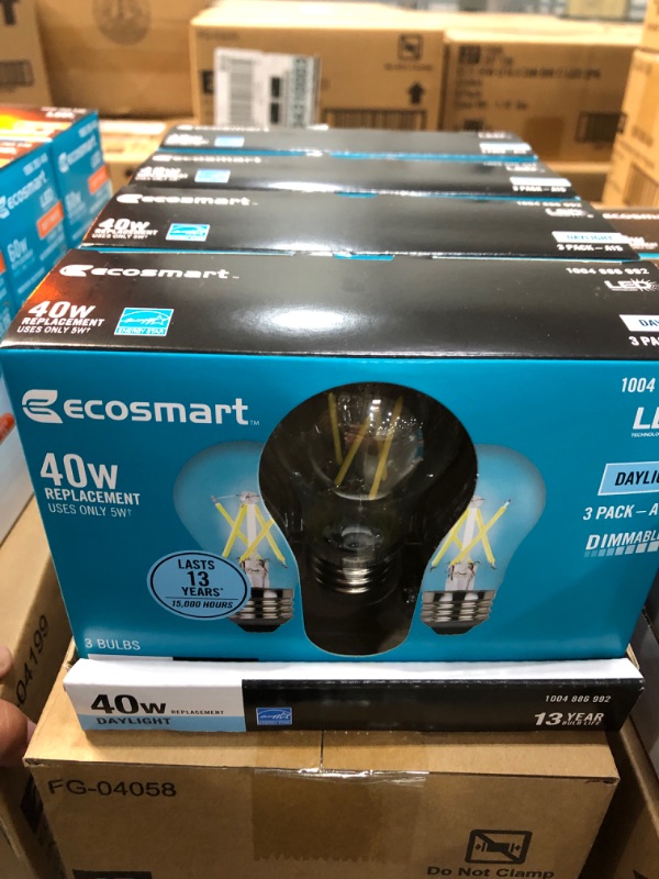 Photo 2 of EcoSmart 40-Watt Equivalent A15 Dimmable ENERGY STAR Clear Glass Decorative Filament Vintage LED Light Bulb Daylight (3-Pack)4 BOXES 
