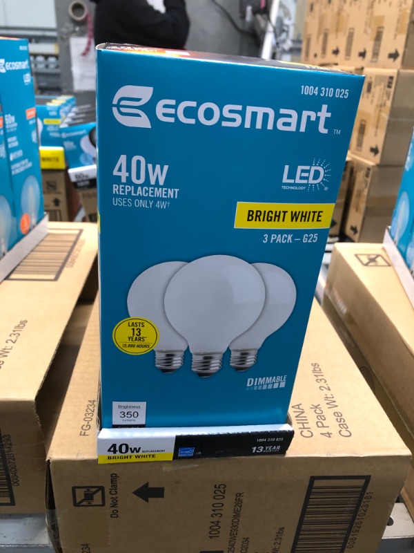 Photo 2 of 40-Watt Equivalent G25 Dimmable Vintage Edison LED Light Bulb White (3-Pack)
4 BOXES 