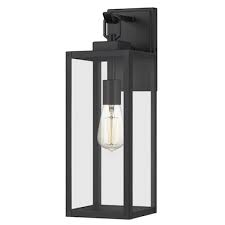 Photo 1 of Outdoor Wall Lantern with Dusk to Dawn Photocell, Matte Black Porch Lights Exterior Wall Lighting, Architectural Outdoor Sconces with Clear Glass Shade for Entryway, Doorway, ETL Listed