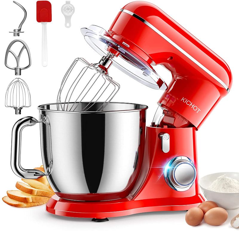 Photo 1 of Stand Mixer, KICHOT 10+P Speed 4.8 Qt. Household Stand Mixers, Tilt-Head Cake Mixer Machine with Dough Hook, Beater, Wire Whisk & Splash Guard Attachments for Baking, Cake, Cookie, Kneading, SM-1533**HAS ALL MIXERS*MISSING THE TWO SMALL WHITE ACCESORIES**