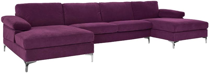 Photo 1 of **INCOMPLETE**Casa AndreaMilano Modern Large Velvet Fabric U-Shape Sectional Sofa, Double Extra Wide Chaise Lounge Couch, Eggplant**BOX 1 OF 3*LEFT SIDE OF SECTIONAL**
