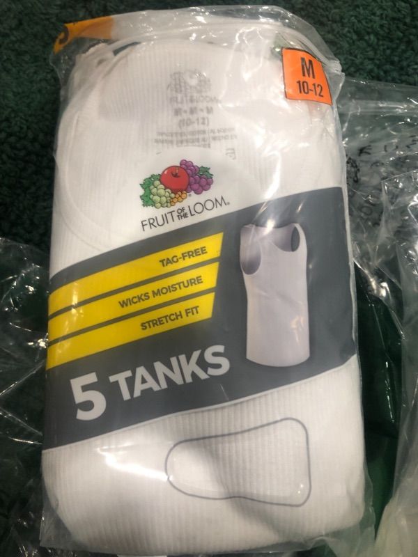 Photo 2 of Fruit of the Loom Boys White Tank Undershirts, 5 Pack Size m 10/12/ red sweater size small