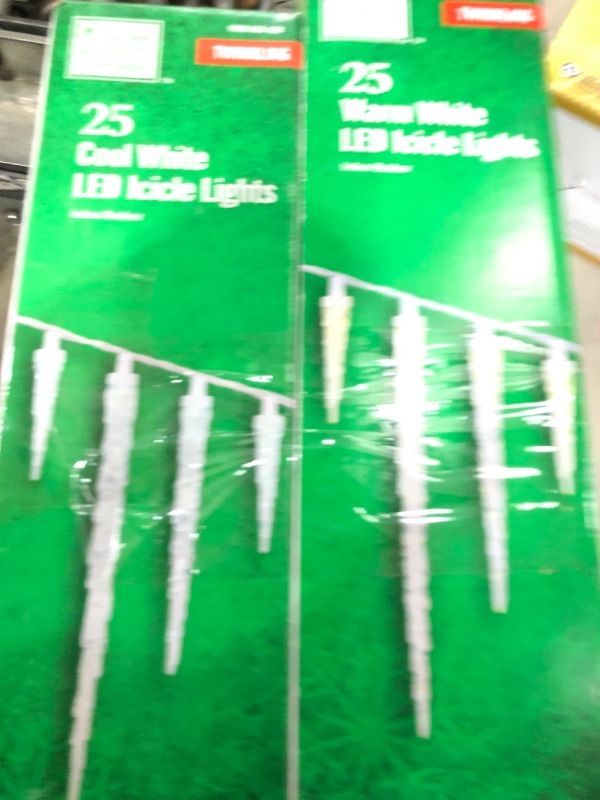 Photo 1 of 2 Home Accents Holiday 25-Light LED White Icicle Lights with Twinkle Function