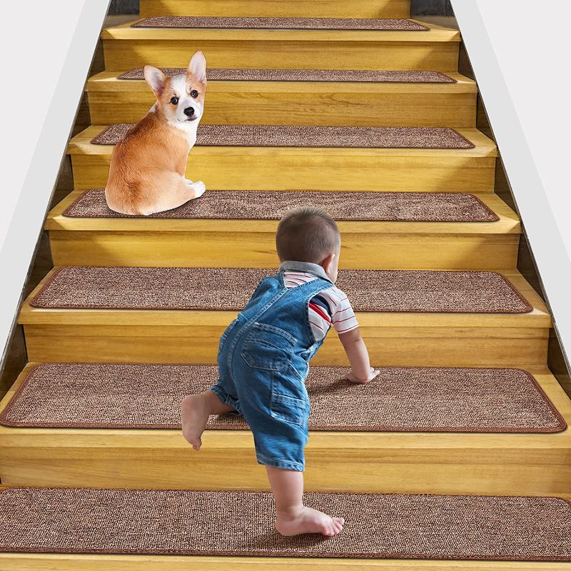 Photo 1 of 2 BOXES  Stair Treads Carpet?Non Slip Step Covers, Non-Skid Safety Rug Mats Slip Resistant Indoor for Kids Elders and Pets?13pcs, 8.2"x30", Camel
