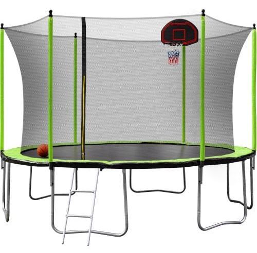 Photo 1 of ***PARTS ONLY***NOT COMPLETE***
14FT Trampoline with Basketball Hoop Inflator and Ladder, Green
