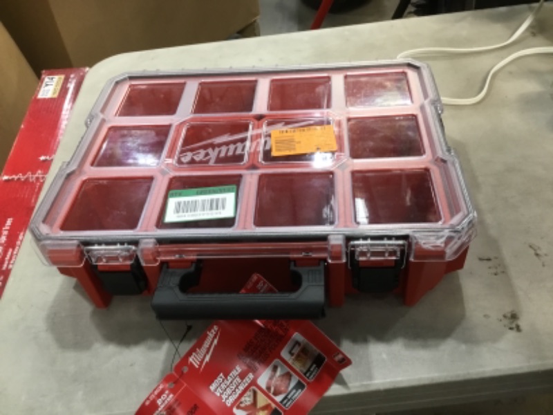 Photo 2 of 10-Compartment Red Deep Pro Portable Tool Box with Storage and Organization Bins for Small Parts
