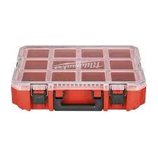 Photo 1 of 10-Compartment Red Deep Pro Portable Tool Box with Storage and Organization Bins for Small Parts
