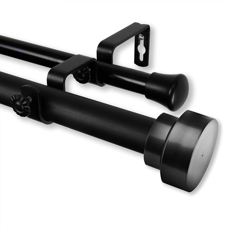 Photo 1 of  Drapery Window Curtain Rod - End Cap Style Design 1 Inch Pole. 72 to 144 Inch Color Black