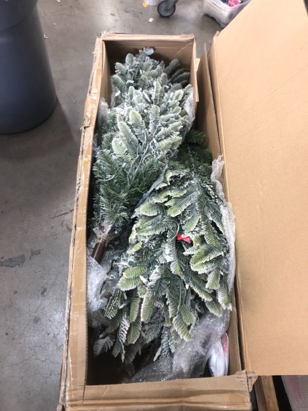 Photo 1 of 7 1/2 Ft. Pre-lit Aspen Green Fir Flocked Artificial Christmas Tree 700 UL Listed Clear Lights