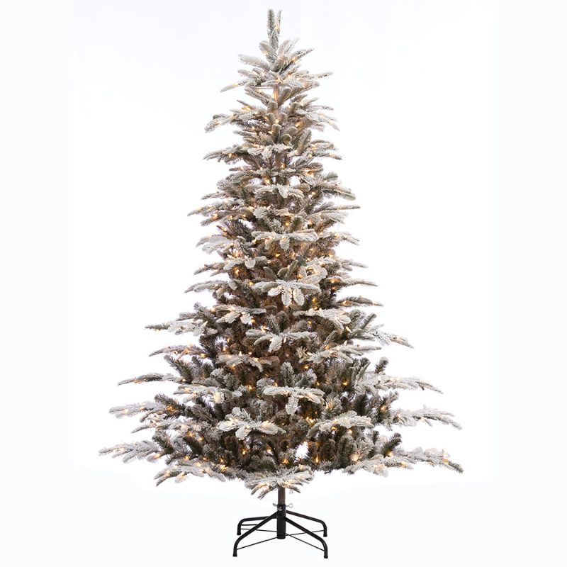 Photo 2 of 7 1/2 Ft. Pre-lit Aspen Green Fir Flocked Artificial Christmas Tree 700 UL Listed Clear Lights