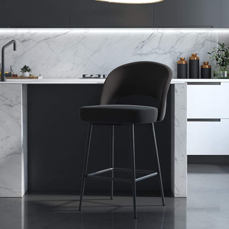 Photo 1 of  CosmoLiving Alexi Upholstered Counter, Black Velvet Bar Stool
