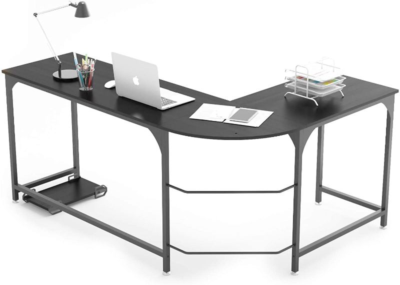 Photo 1 of Weehom Reversible L Shaped Desk Black Corner Gaming Computer Desks for Home Office PC Workstation Study Writing Work Table, 66 inch
