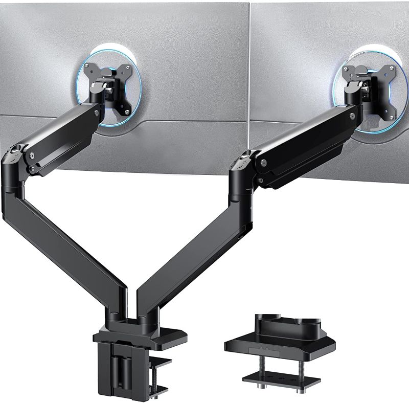 Photo 1 of WALI Dual Monitor Gas Spring Desk Mount Heavy Duty Aluminum Fully Adjustable Fit Screen up to 35 inch, 33 lbs Each Screen, VESA 75 and 100 (GSM002XL), Black
