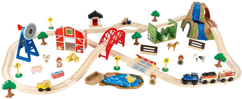 Photo 1 of KidKraft Wooden Rural Farm Train Set with 75 Pieces, Children's Toy Vehicle Playset, Gift for Ages 3+
