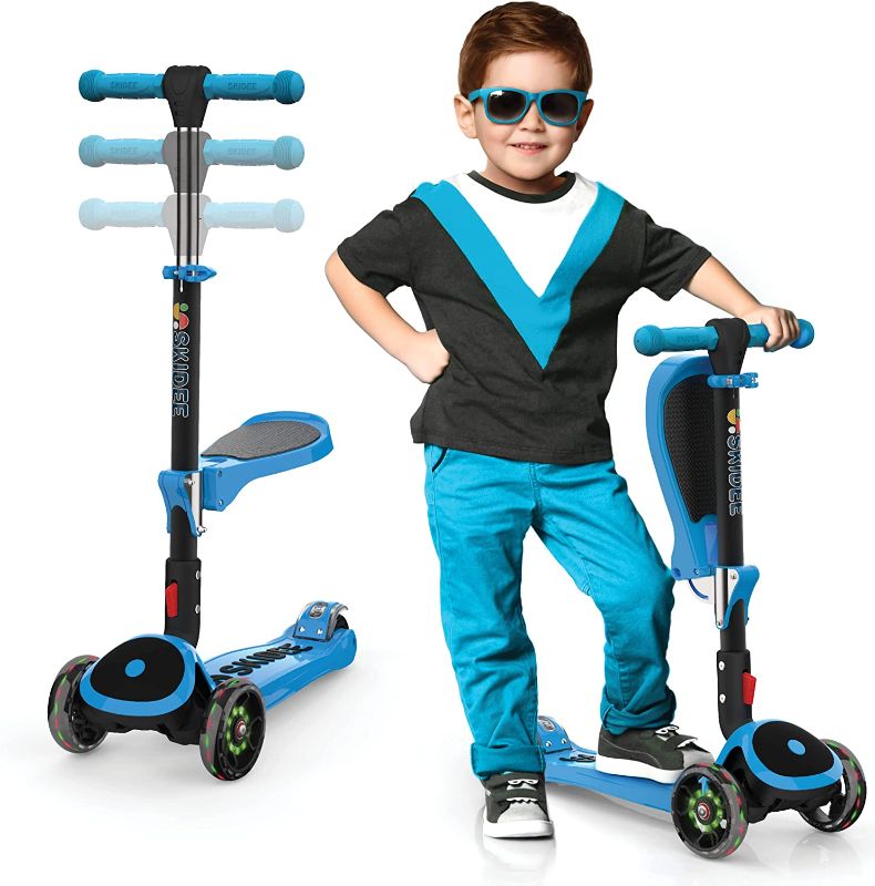 Photo 1 of Kick Scooters for Kids Ages 3-5 (Suitable for 2-12 Year Old) Adjustable Height Foldable Scooter Removable Seat, 3 LED Light Wheels, Rear Brake, Wide Standing Board, Outdoor Activities for Boys/Girls
