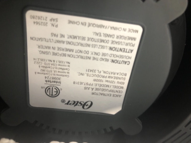 Photo 3 of 1000-Watt 40 oz. Black/Silver Self-Cleaning Professional Juice Extractor with Auto-Clean Technology and XL Capacity
NON-FUNCTIONAL PARTS ONLY!!!