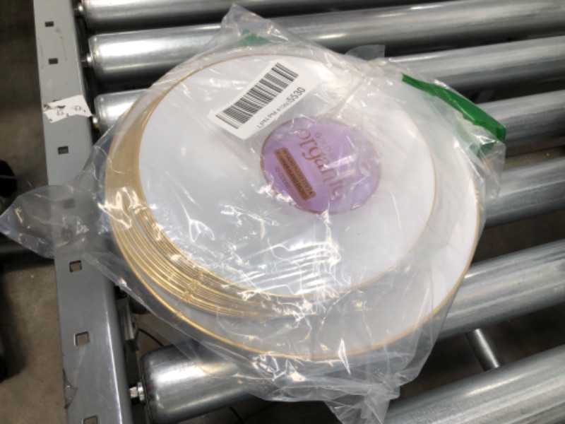 Photo 2 of  Gold Plastic Plates - White with Gold Rim Disposable Plates 32 COUNT 16 SALAD PLATES AND 16 DINNER PLATES 