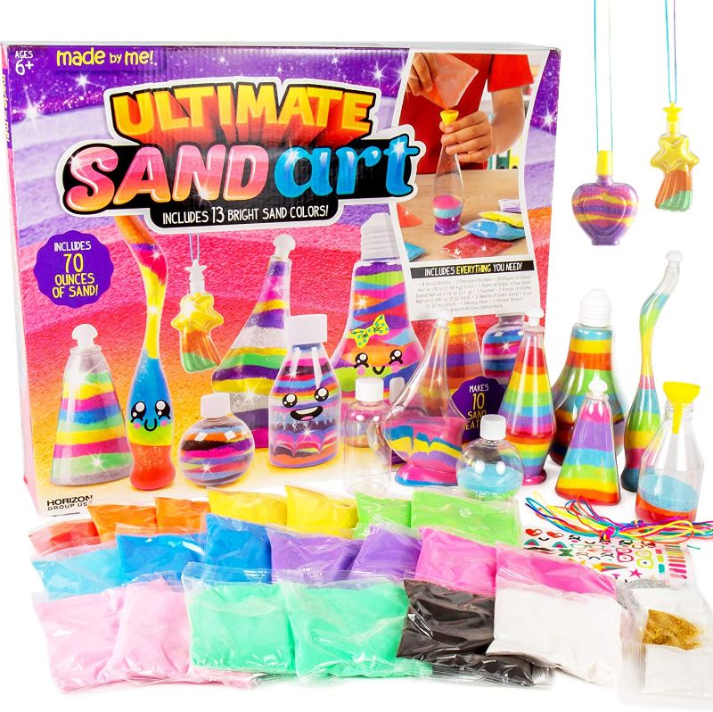 Photo 1 of Made By Me Ultimate Sand Art Kit by Horizon Group Usa, Includes 13 Colors Of Sand, 1 Glow In The Dark Sand, 8 Sand Bottles, 3 Pack of Glitter, Sticker Sheet & More (Amazon Exclusive), Multicolor
