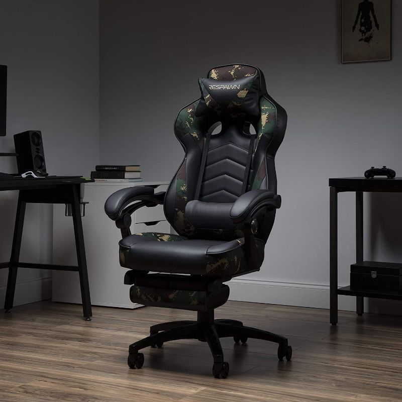 Photo 1 of RESPAWN RSP-110 Racing Style Gaming, Reclining Ergonomic Chair with Footrest, Forest Camo
