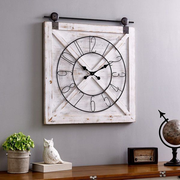 Photo 1 of FirsTime & Co. Farmstead Barn Door Wall Clock, 29"H x 27"W, Whitewash, Metallic Gray, Black
