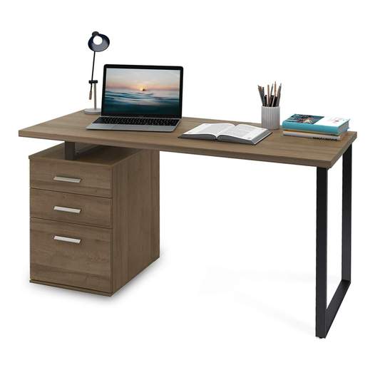Photo 1 of Gray Oak Computer Desk with Reversible File Cabinet | DEVAISE
