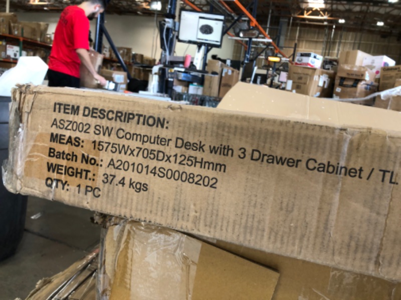 Photo 1 of Gray Oak Computer Desk with Reversible File Cabinet | DEVAISE
