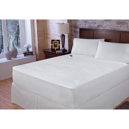 Photo 1 of Electric Heated Warming Mattress Pad Dobby Stripe in White Size: Queen
