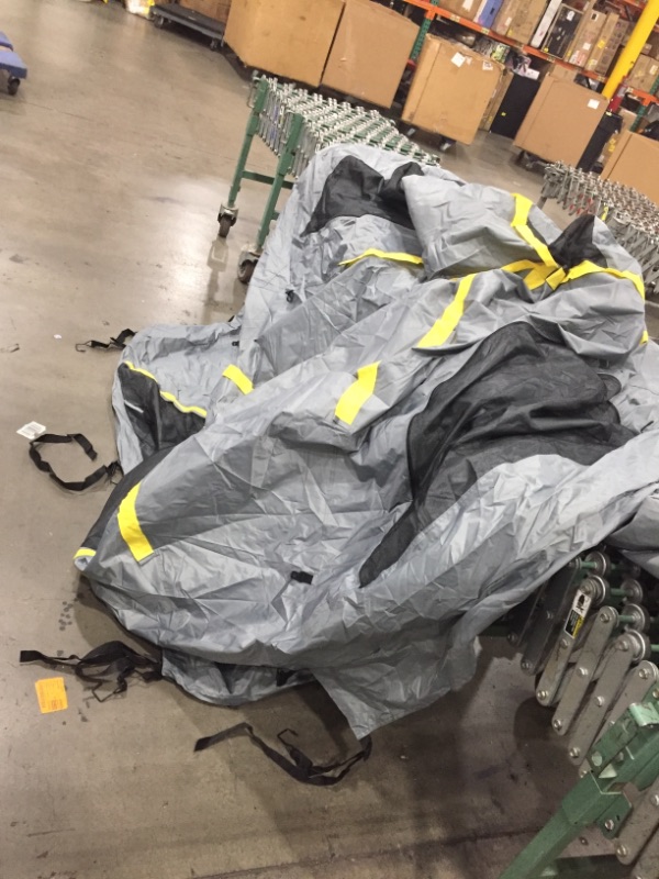 Photo 1 of gray tent with yellow lining
