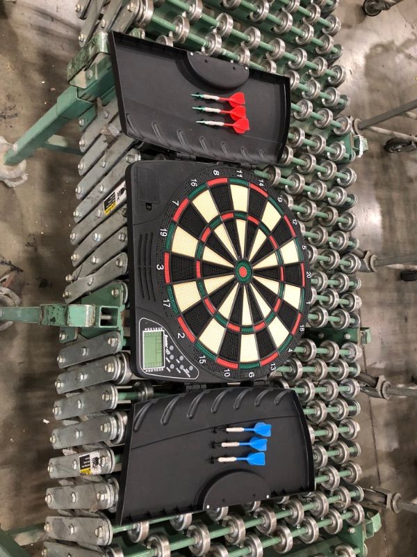 Photo 2 of Franklin Sports Electronic Dart Board Set - Soft Tip Electric Dartboard with Digital Scoreboard + Cabinet - Adults + Kids Set - (6) Darts Included - FS3000
