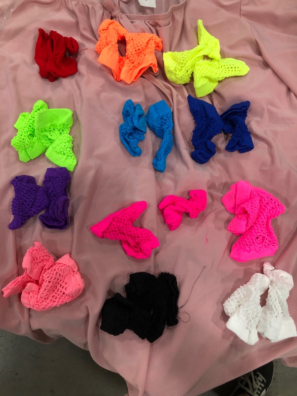 Photo 2 of Amscan Fingerless Short Fishnet Glovelettes, One size, colors: red, orange, neon yellow, neon green, blue, dark blue, purple, light pink, hot pink, pink, black and white