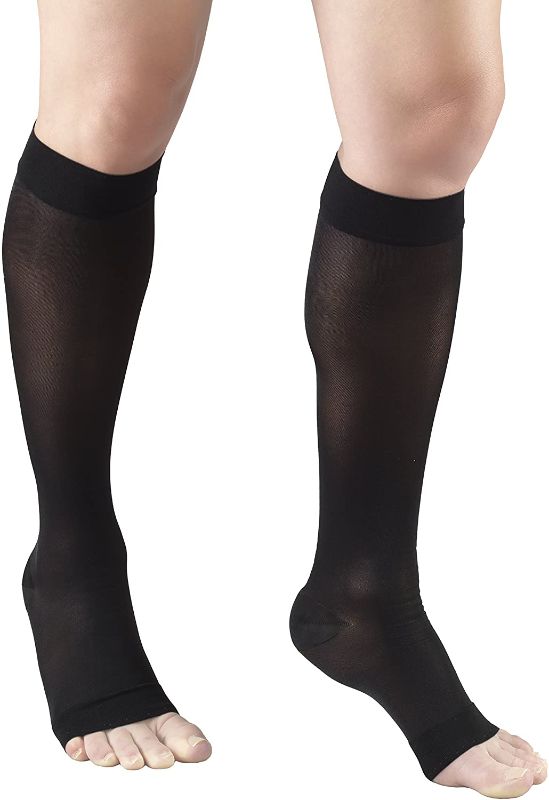 Photo 1 of Truform Sheer Compression Stockings, 15-20 mmHg, Women's Knee High Length, Open Toe, 20 Denier, Black, Medium
