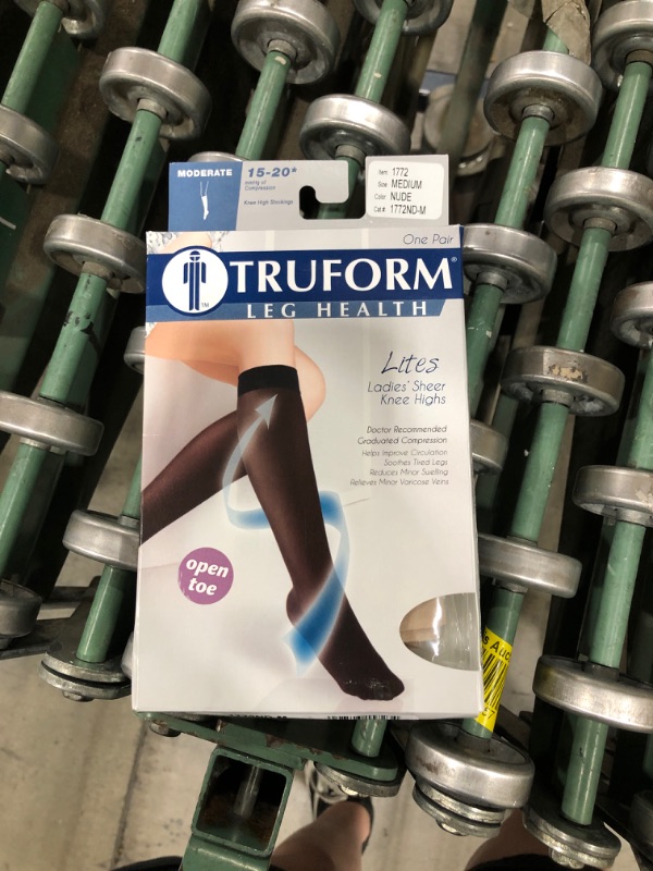 Photo 2 of Truform Sheer Compression Stockings, 15-20 mmHg, Women's Knee High Length, Open Toe, 20 Denier, Black, Medium
