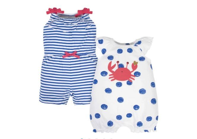 Photo 1 of 2-Pack Baby Girls Crab Rompers, size 0-3 months
