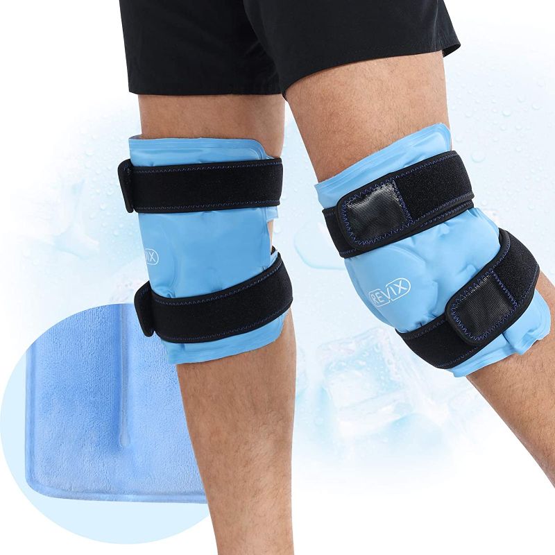 Photo 1 of REVIX Ice Packs for Knee Injuries Reusable, Gel Ice Wraps with Cold Compression for Injury and Post-Surgery, Plush Cover and Hands-Free Application, A Set of Two
