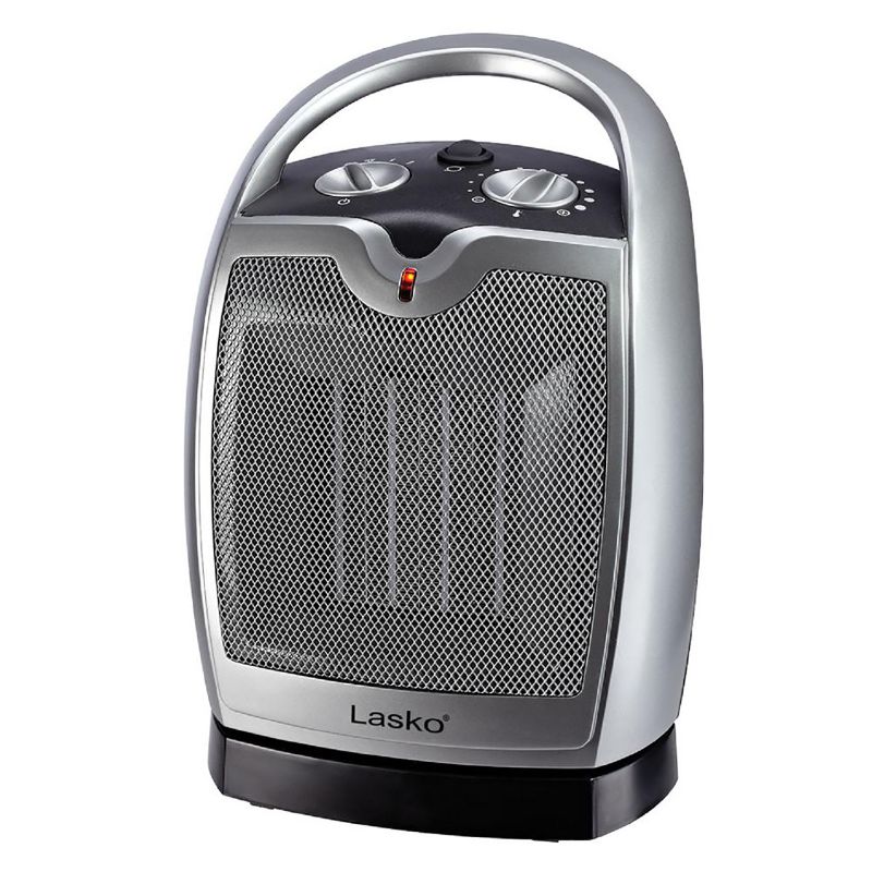 Photo 1 of Lasko Compact 11.25 in. 1500-Watt Electric Ceramic Portable Oscillating Space Heater, Gray
