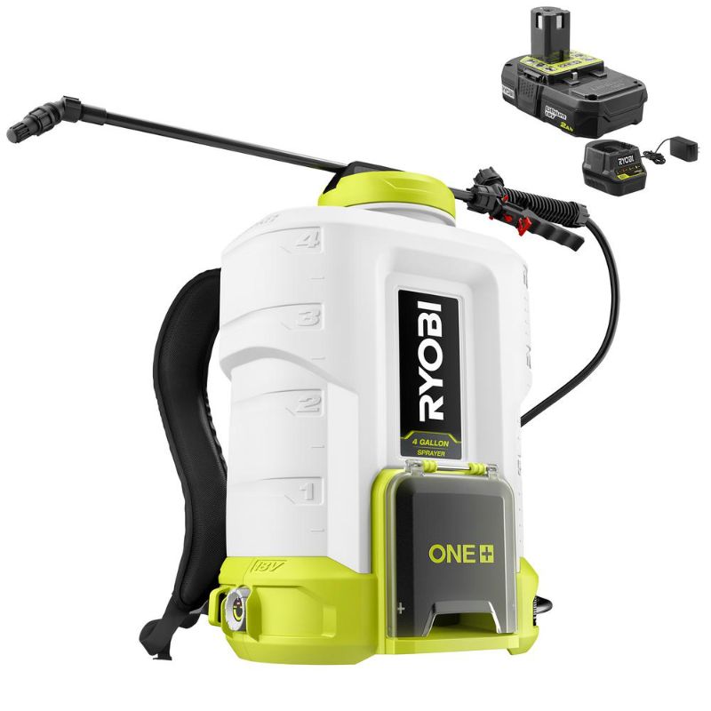 Photo 1 of RYOBI ONE+ 18V Cordless Battery 4 Gal. Backpack Chemical Sprayer with 2.0 Ah Battery and Charger
