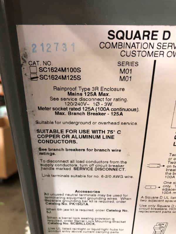 Photo 4 of Square D Homeline 125 Amp 16-Space 24-Circuit Outdoor Ring-Type Overhead/Underground Surface Mount Main Breaker CSED
