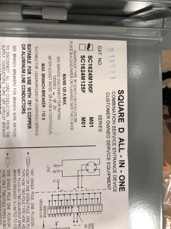 Photo 3 of Square D 100 Amp 16-Space 24-Circuit Outdoor Semi-Flush Mount Main Breaker Combination Service Entrance Device
