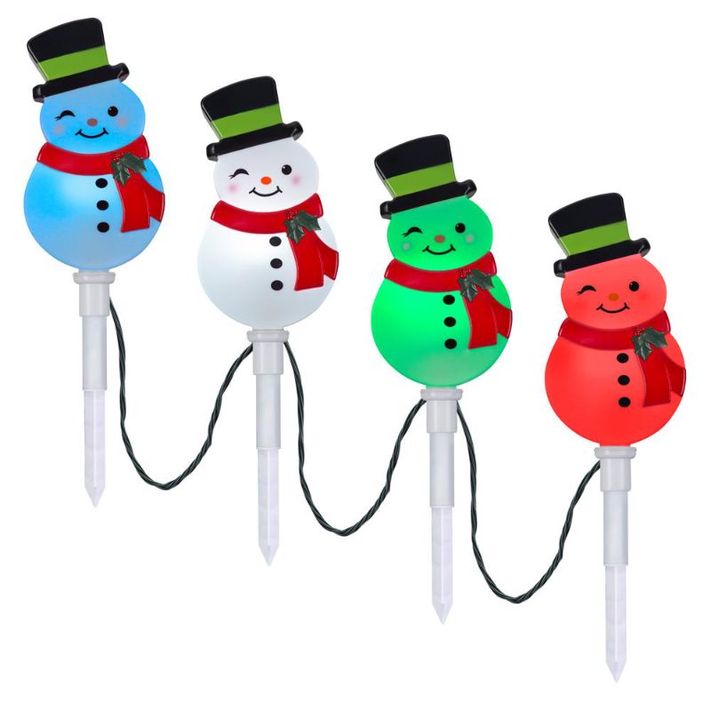 Photo 1 of LightShow 20 in. Christmas ColorMotion Snowman Pathway Stakes (Set of 4)
