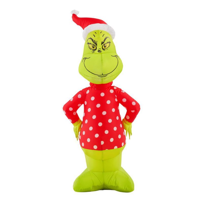 Photo 1 of Dr. Seuss 4 Ft Pre-Lit LED Grinch with Polka Dot Sweater and Santa Hat Christmas Inflatable
