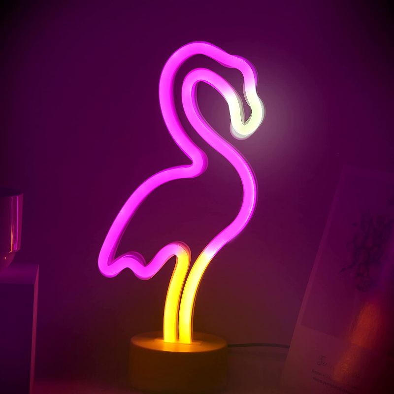 Photo 1 of eyeJOY Neon Signs Flamingo Neon Light Sign Table Decor Flamingo Neon Wall Decor Led Neon Lights USB Battery Powered Pink Night Light For Bedroom Birthday Wedding Party Gifts Girls Kids Room Decoration (2 BOXES) 