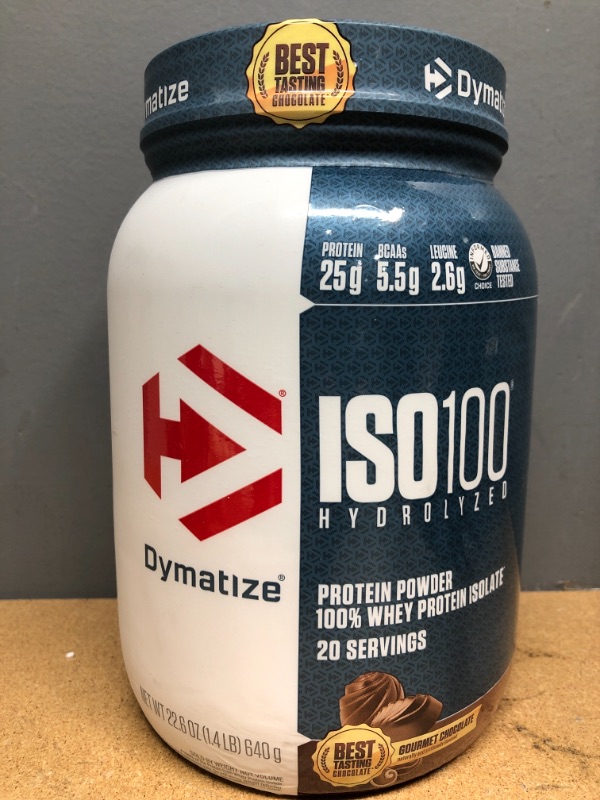 Photo 2 of ***EXP 11/23*** Dymatize ISO100 Hydrolyzed Protein Powder, 100% Whey Isolate Protein, 25g of Protein, 5.5g BCAAs, Gluten Free, Fast Absorbing, Easy Digesting, Gourmet Chocolate, 20 Servings