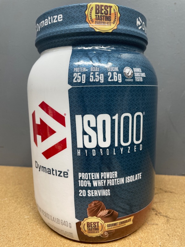 Photo 2 of ***EXP 11/23*** Dymatize ISO100 Hydrolyzed Protein Powder, 100% Whey Isolate Protein, 25g of Protein, 5.5g BCAAs, Gluten Free, Fast Absorbing, Easy Digesting, Gourmet Chocolate, 20 Servings